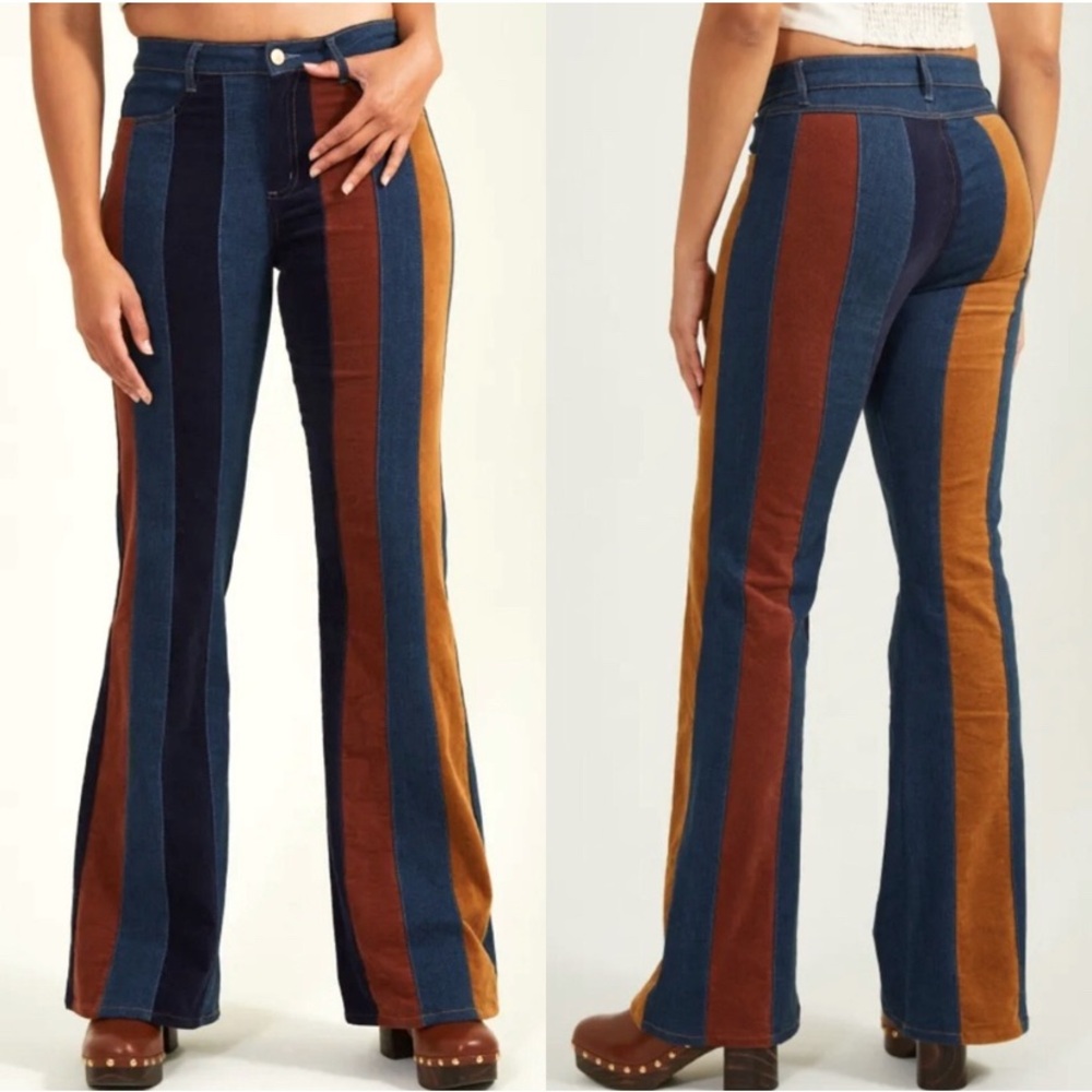 Altar’d State Faux Suede Striped Flare Jeans